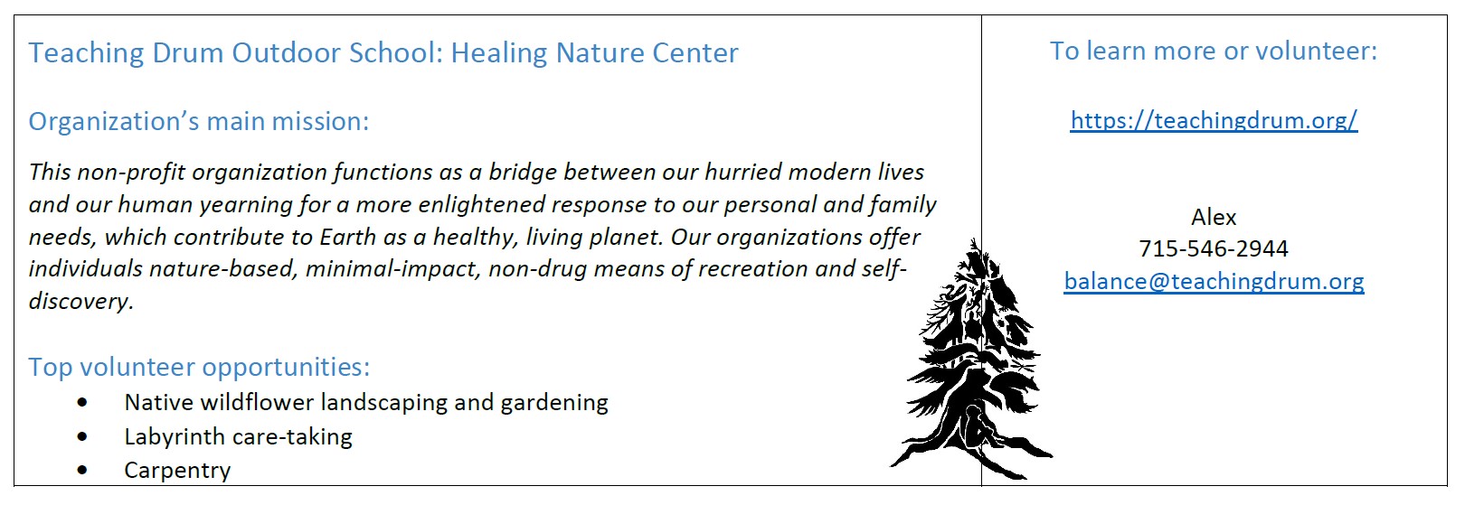 Volunteer opportunities at the Healing Nature Center